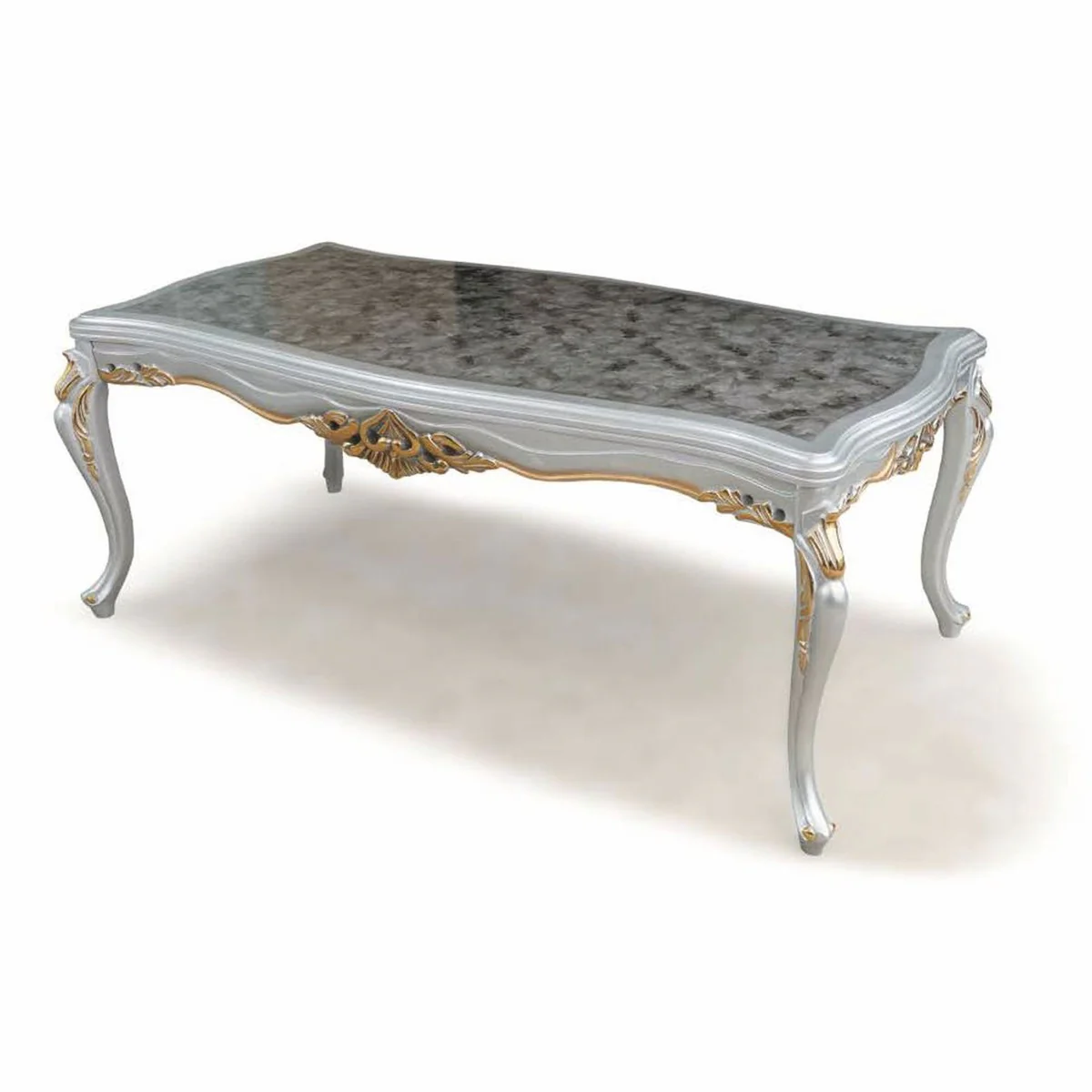 Luxus Barock Esszimmer Set Grau / Silber / Gold - 1 Esstisch & 8 Stühle