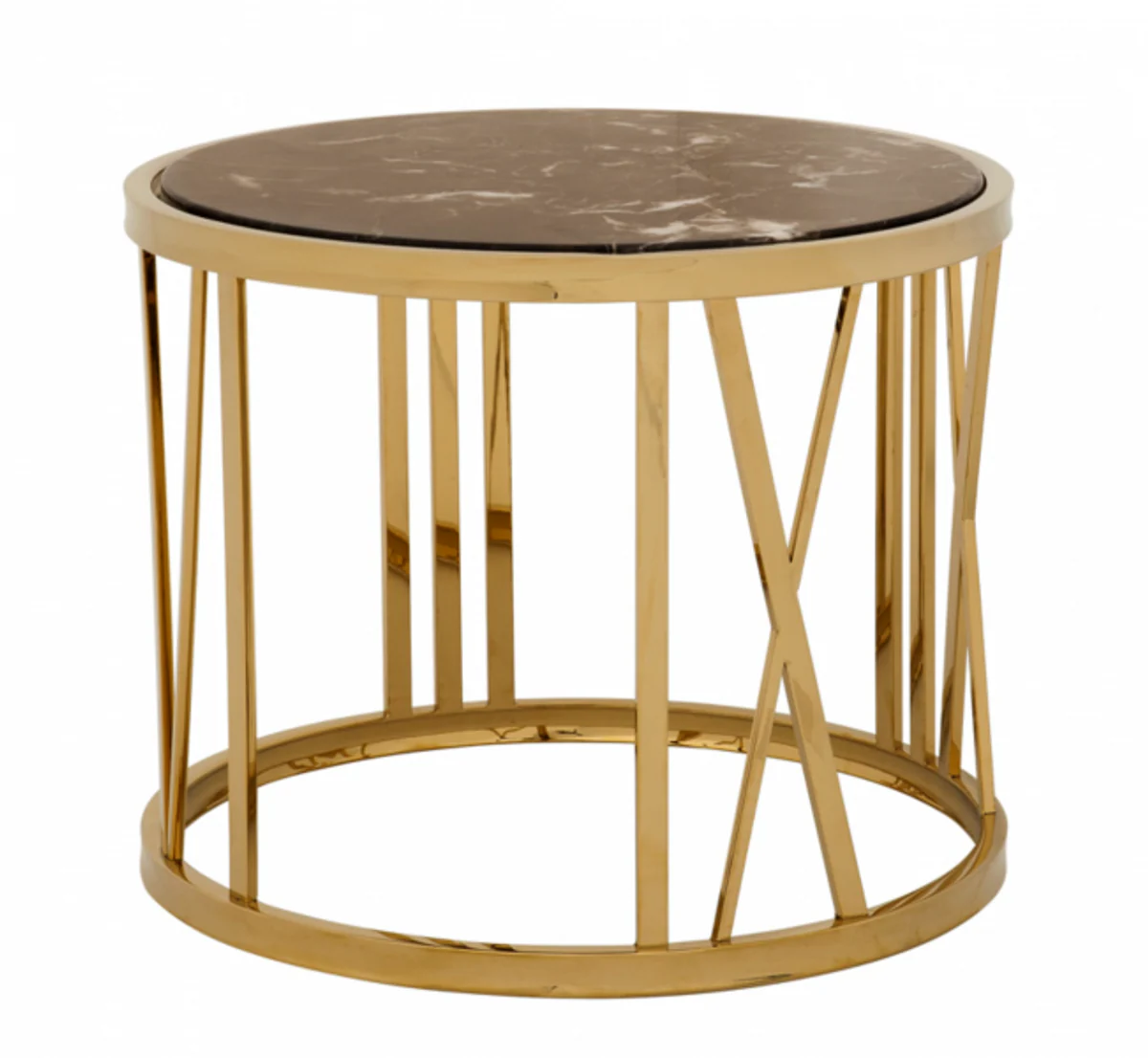 Luxus Art Deco Designer Beistelltisch Gold mit brauner Marmorplatte - Luxus Kollektion