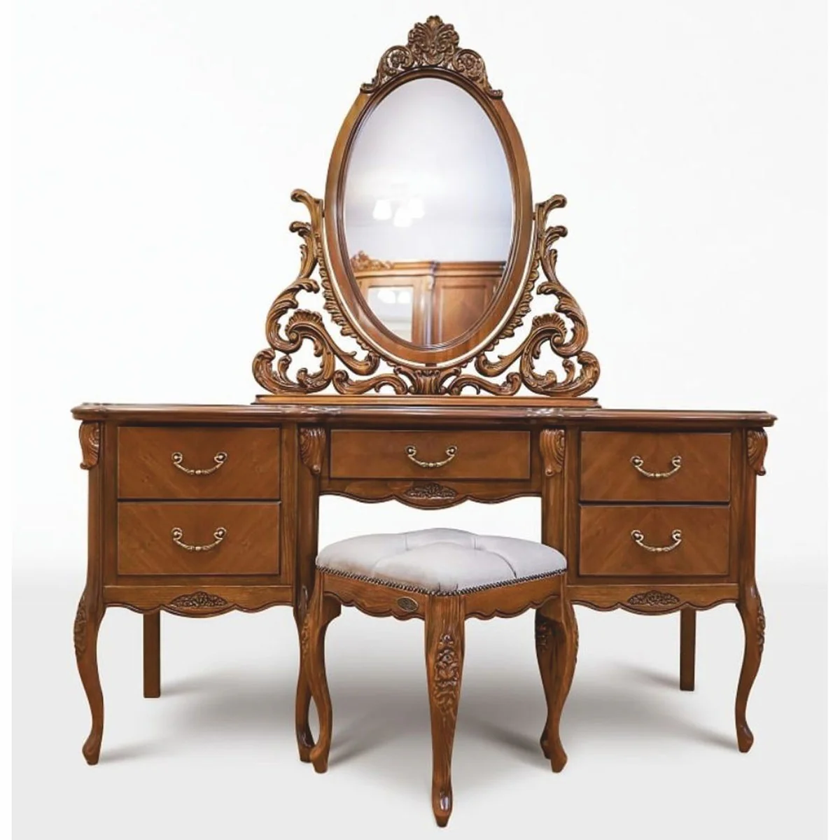 Luxus Barock Schminktisch Set Braun / Grau - Barock Schlafzimmer Möbel