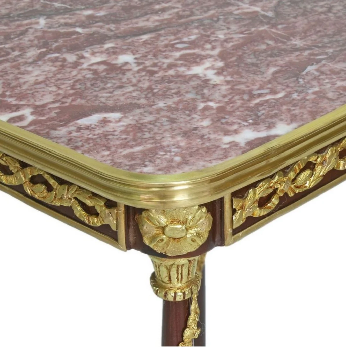 Barock Beistelltisch Braun / Gold / Rot 45 x 45 x H. 78 cm - Handgefertigter Massivholz Tisch im Barockstil - Barock Wohnzimmer Möbel