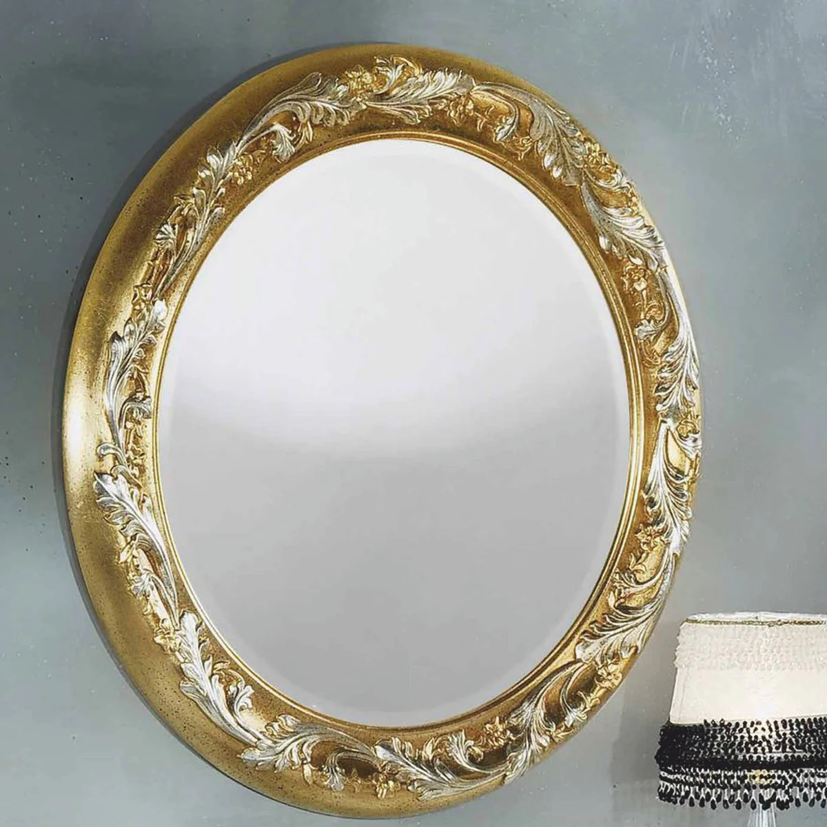 Luxus Barock Spiegel Gold / Silber Ø 105 cm - Barock Möbel - Made in Italy