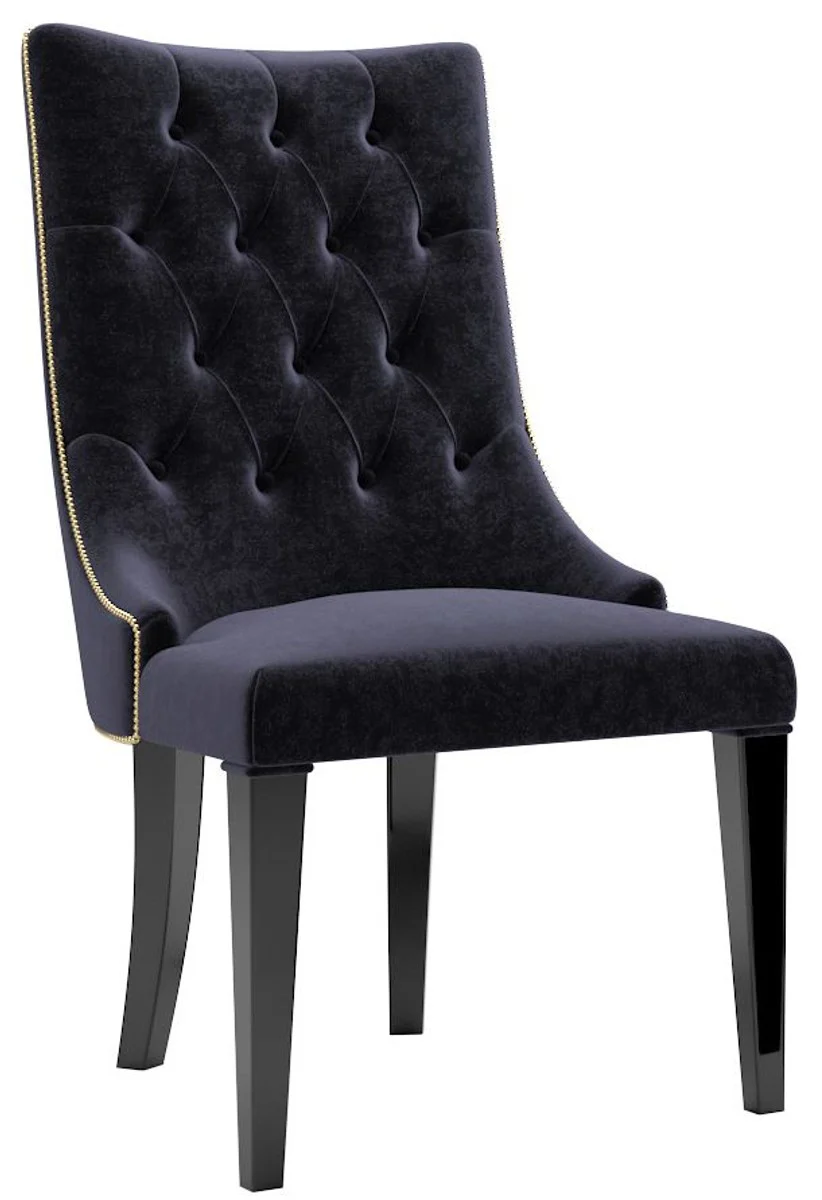 Luxus Barock Esszimmer Stuhl Set Lila / Schwarz / Gold 54 x 55 x H. 110 cm - Edle Küchen Stühle mit Samtstoff - Barock Stühle 6er Set - Esszimmer Möbel