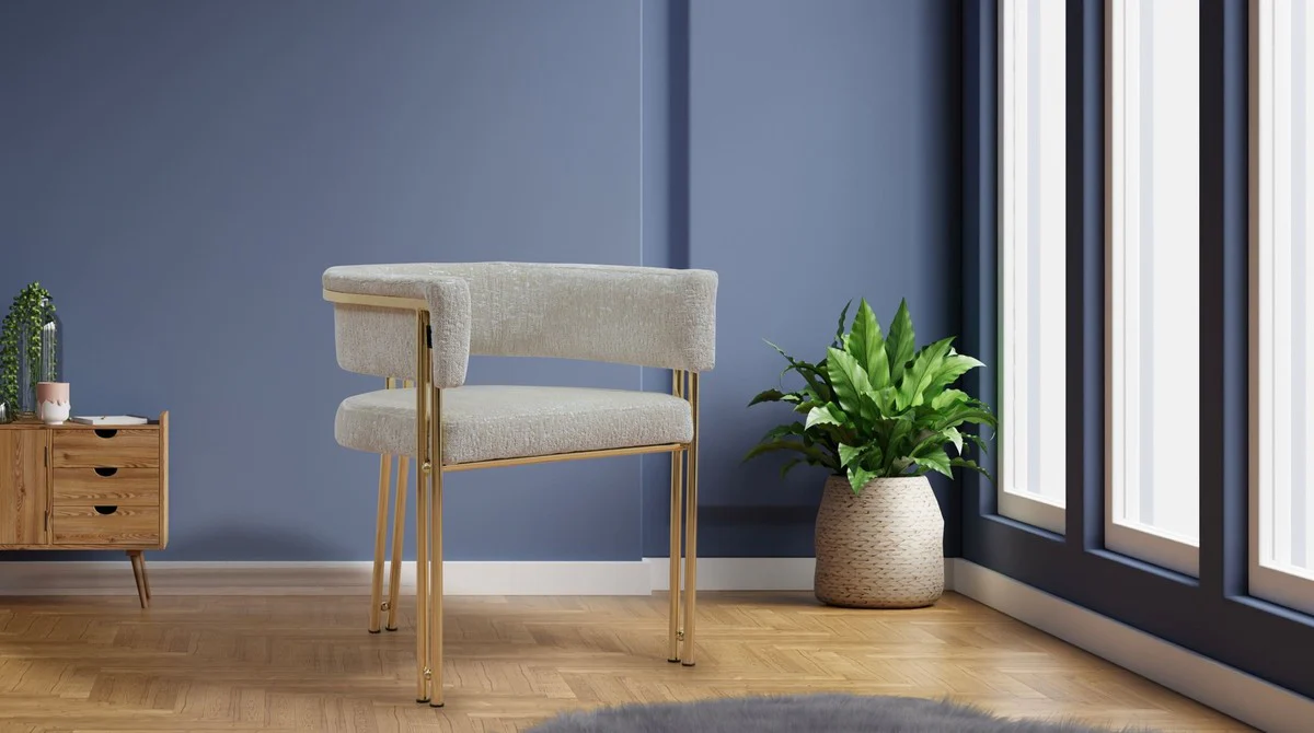 Luxus Esszimmer Stuhl 6er Set mit Armlehnen Grau / Gold H. 74 cm