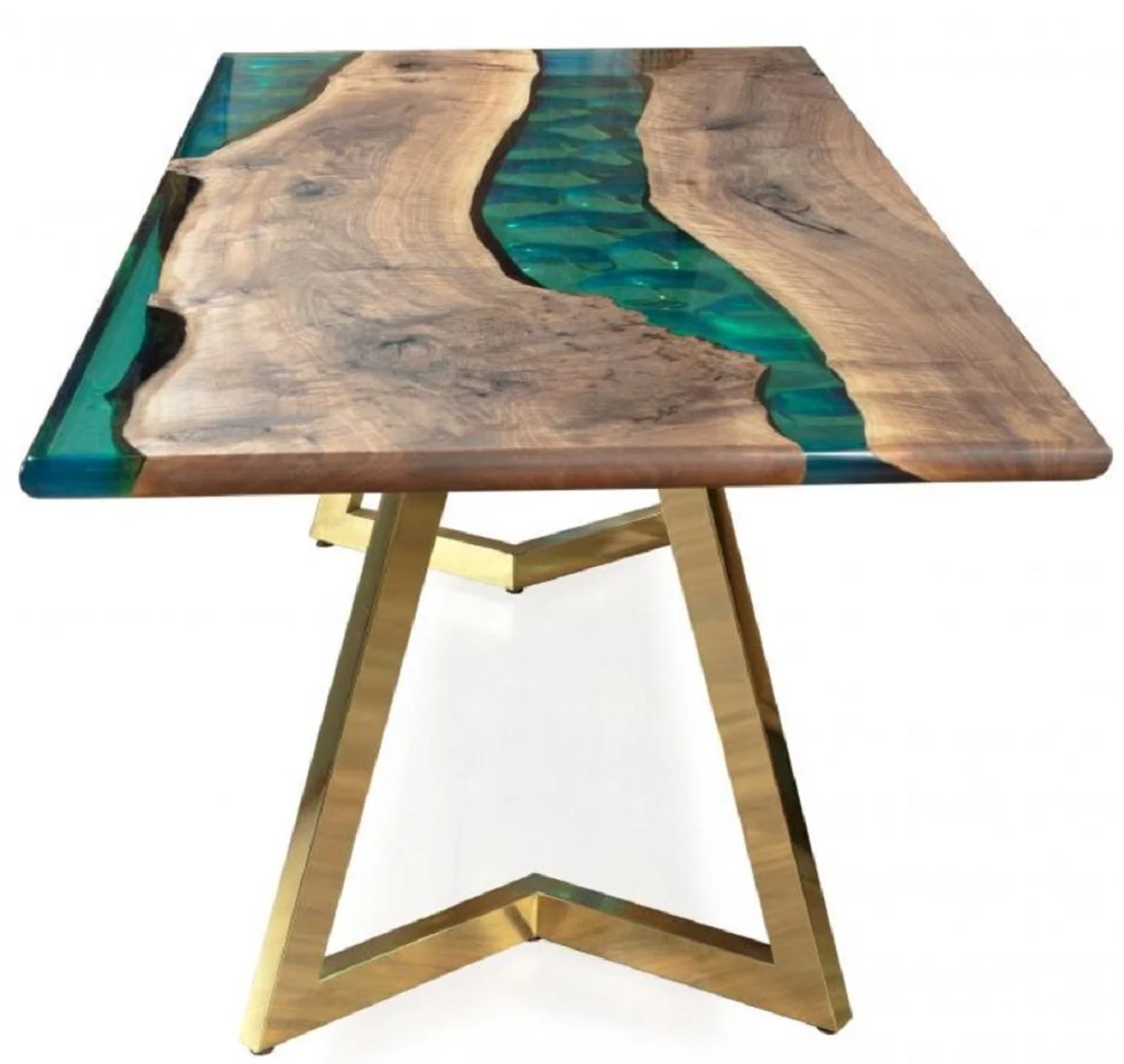 Luxus Esstisch Braun / Grün / Gold 210 x 100 x H. 76 cm - Rechteckiger Küchentisch mit Epoxiharz - Esszimmer Möbel - Epoxiharz Möbel - Luxus Möbel