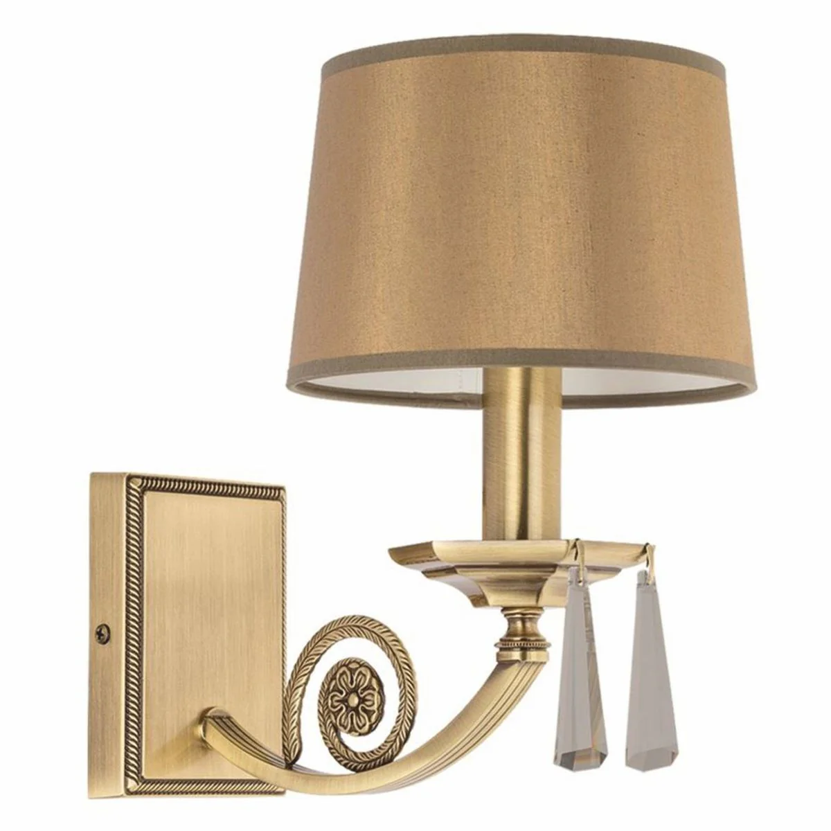 Luxus Barock Kristall Wandleuchte Messing mit Patina / Braun H. 28 cm