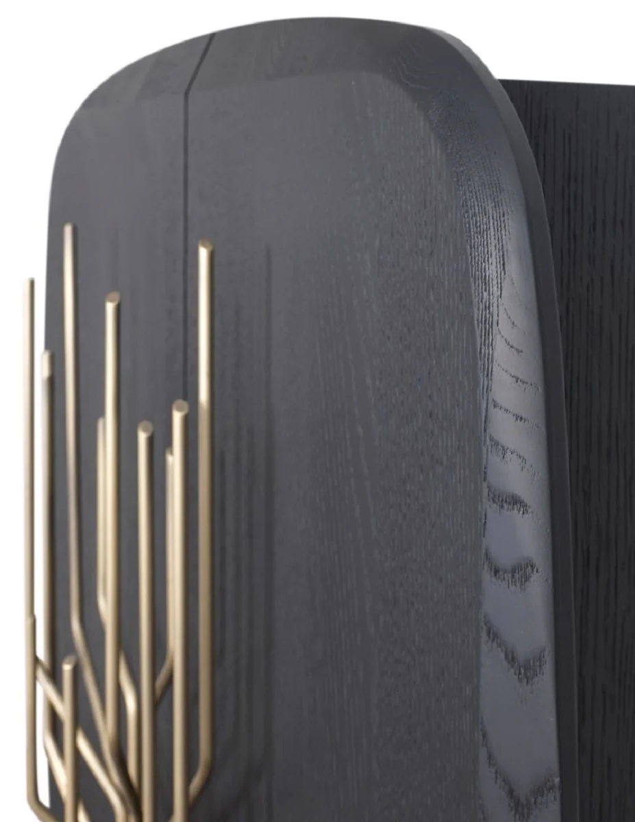 Luxus Barschrank Schwarz / Antik Messing 88 x 55 x H. 152 cm - Massivholz Weinschrank mit 2 Türen - Wohnzimmer Möbel - Bar Möbel - Hotel Möbel - Luxus Kollektion