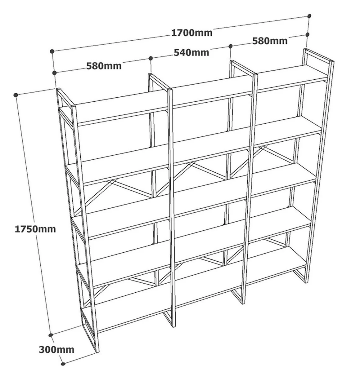 Luxus Regalschrank mit Massivholz Regalen Schwarz / Naturfarben 170 x 30 x H. 175 cm - Bücherschrank - Wohnzimmer Schrank - Büro Schrank - Wohnzimmer Möbel - Büro Möbel - Luxus Möbel