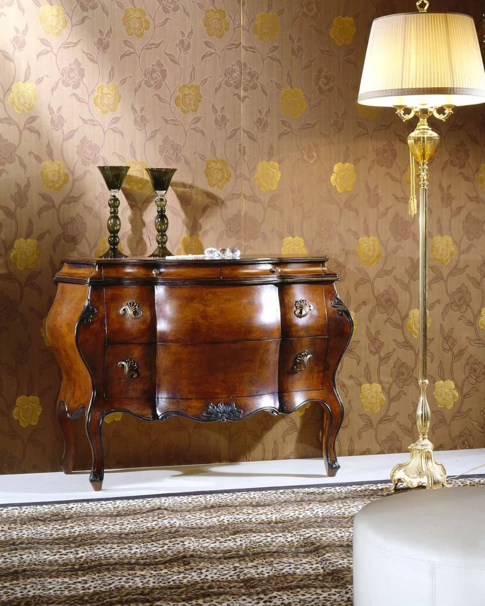 Luxus Barock Kommode Braun / Schwarz - Handgefertigte Massivholz Kommode mit 4 Schubladen - Luxus Schlafzimmer Möbel im Barockstil - Barock Möbel - Luxus Qualität - Made in Italy