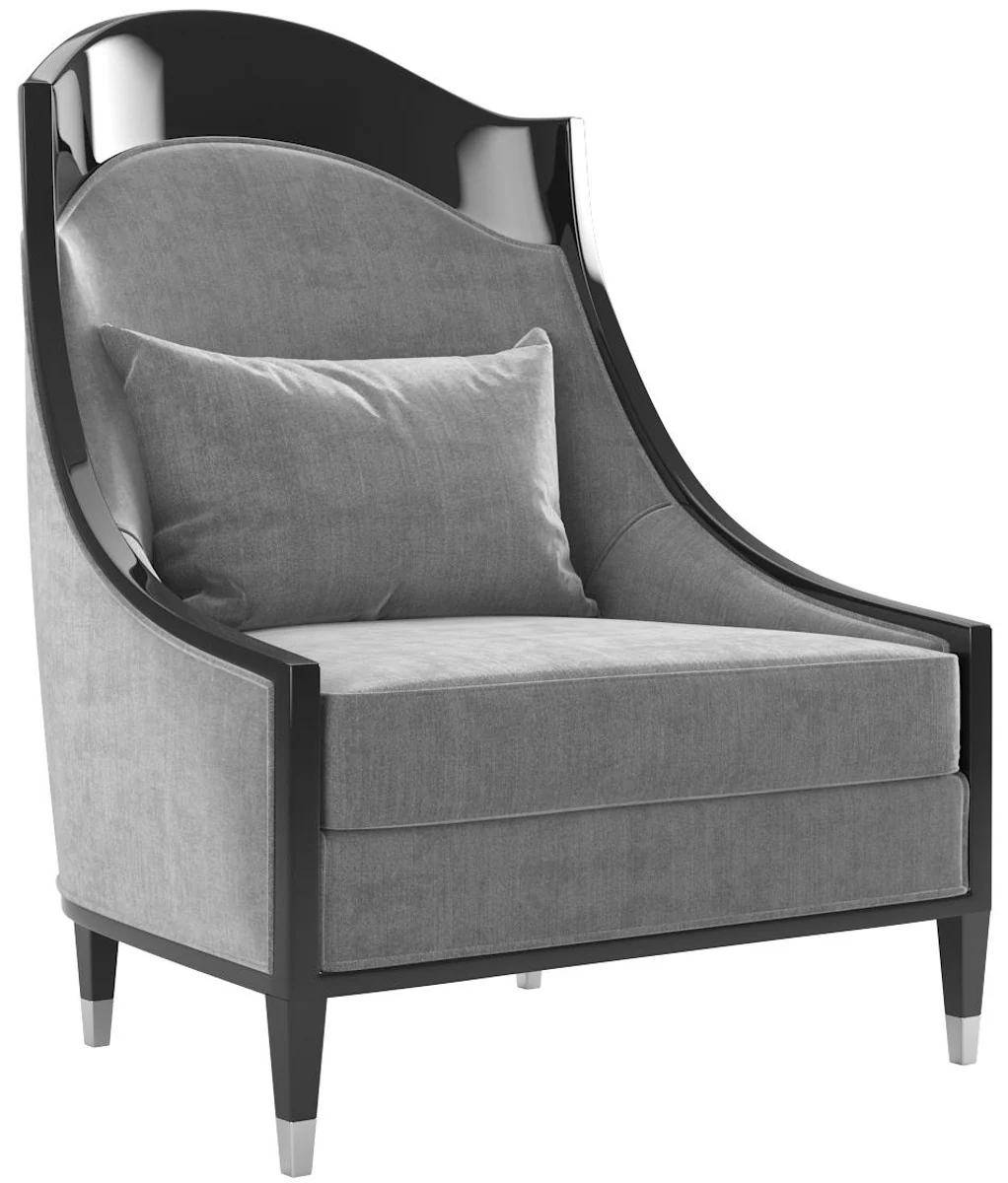 Luxus Art Deco Wohnzimmer Set Grau / Schwarz / Silber - 2 Sofas & 2 Sessel & 1 Couchtisch mit Marmorplatte - Edle Art Deco Wohnzimmer Möbel