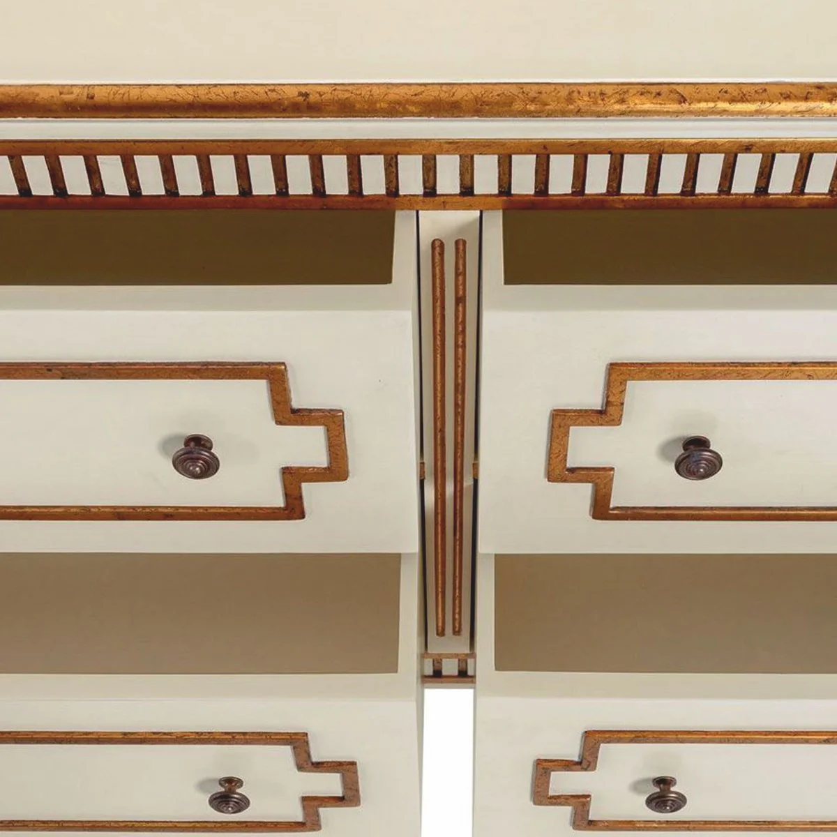 Luxus Barock Schlafzimmer Kommode mit 4 Schubladen Creme / Antik Gold