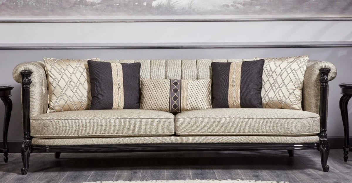 Luxus Barock Sofa Gold / Schwarz - Prunkvolles Wohnzimmer Sofa - Barockstil Wohnzimmer Möbel - Luxus Möbel im Barockstil - Barock Einrichtung - Edel & Prunkvoll