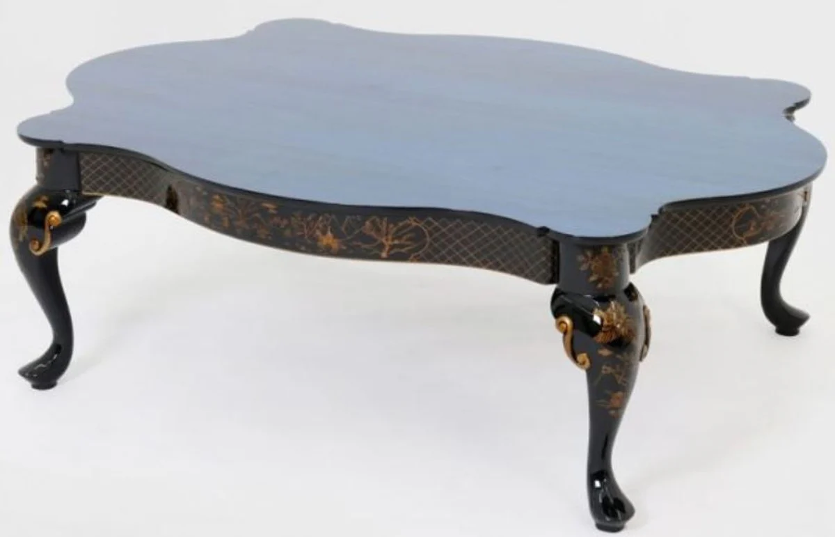 Luxus Barock Couchtisch Blau / Schwarz / Bronzefarben 130 x 93 x H. 43 cm - Prunkvoller Massivholz Wohnzimmertisch - Barock Möbel