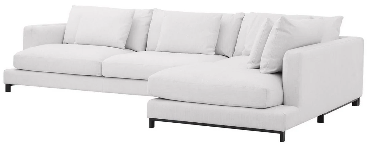 Luxus Ecksofa Weiß / Schwarz 320 x 200 x H. 64 cm - Edles Wohnzimmer Sofa mit Kissen - Luxus Möbel - Luxus Qualität