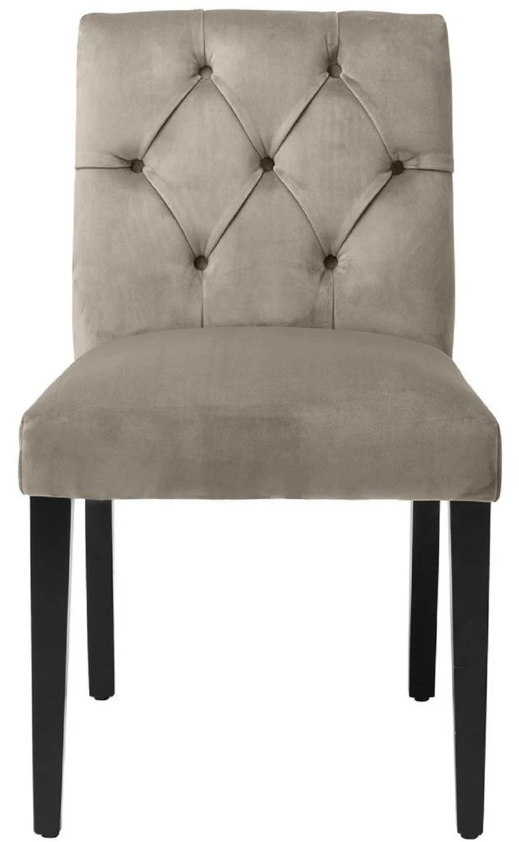 Luxus Esszimmerstuhl Greige / Schwarz 51 x 64 x H. 90 cm - Chesterfield Küchenstuhl mit edlem Samtstoff - Luxus Esszimmer Möbel