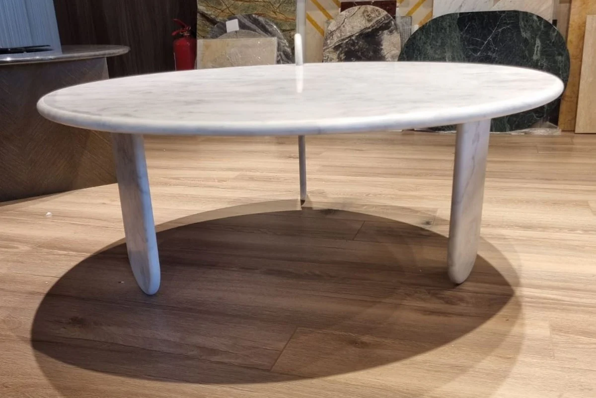 Luxus Marmor Couchtisch Weiß 140 cm - Luxus Wohnzimmer Möbel