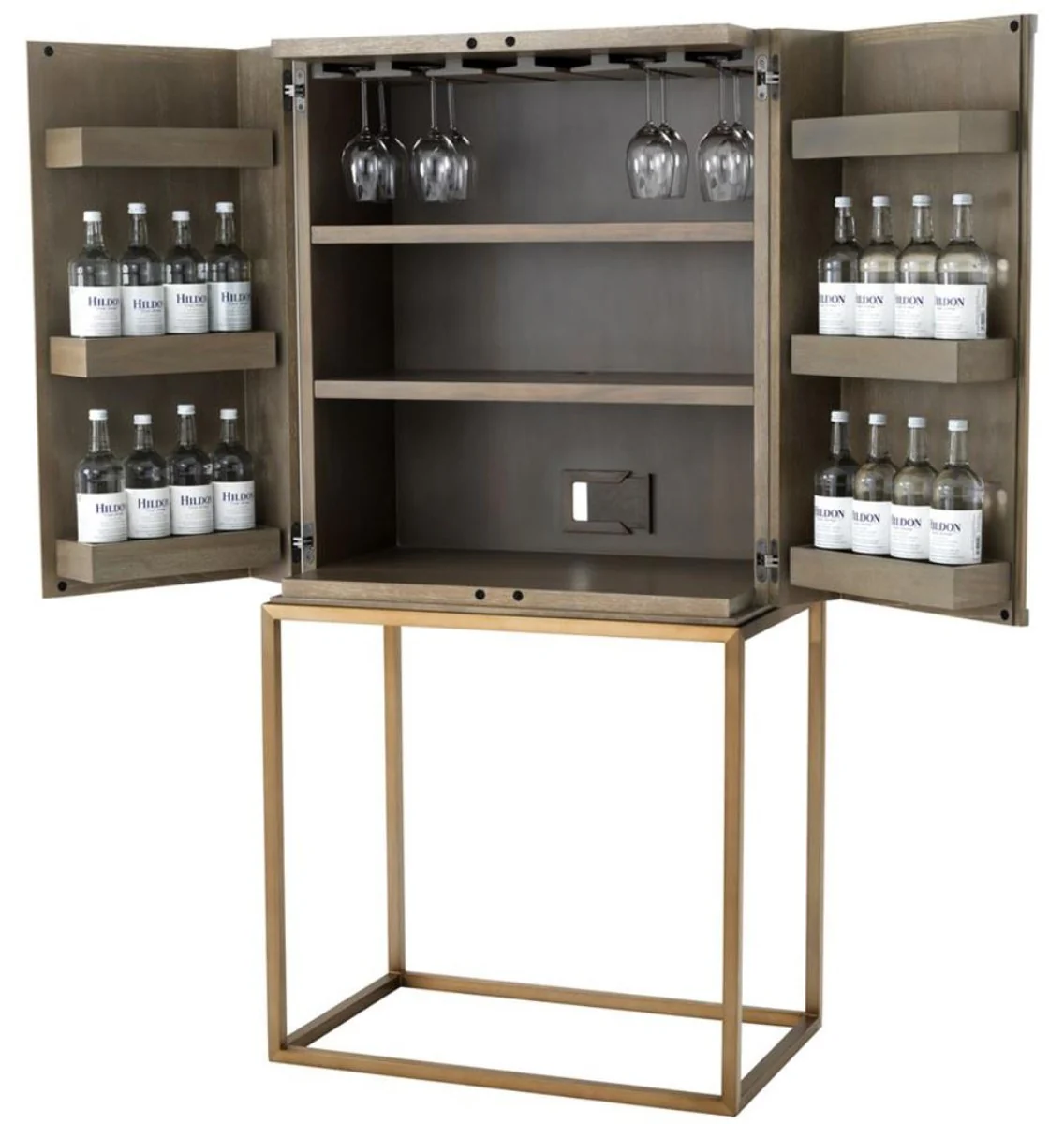 Luxus Weinschrank mit 2 Türen Braun / Messing 81,5 x 50,5 x H. 168 cm - Luxus Qualität