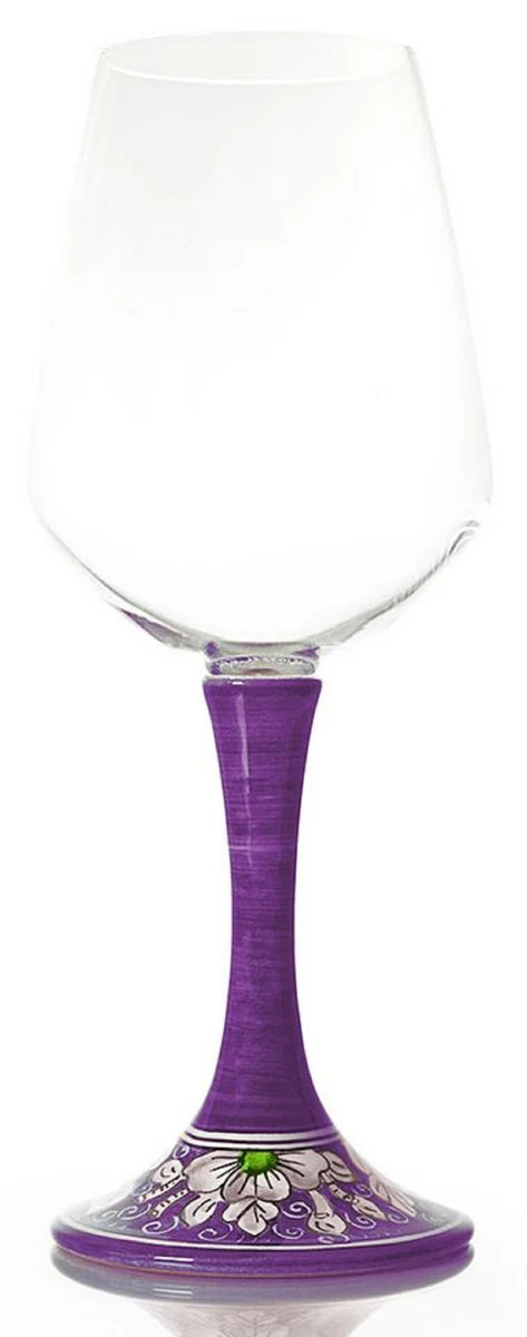 Luxus Weinglas 6er Set Lila / Mehrfarbig H. 23,5 cm - Handgefertigte & handbemalte Weingläser - Hotel & Restaurant Accessoires - Luxus Qualität - Made in Italy