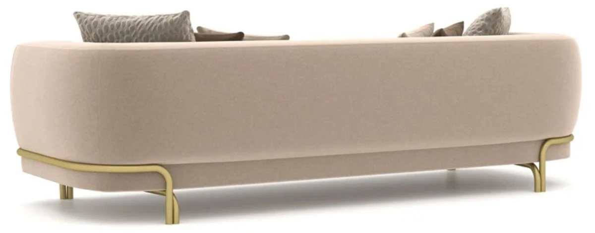 Luxus Sofa Hellbraun / Messing 300 x 100 x H. 75 cm - Wohnzimmer Sofa - Hotel Sofa - Wohnzimmer Möbel - Hotel Möbel - Luxus Möbel - Luxus Einrichtung