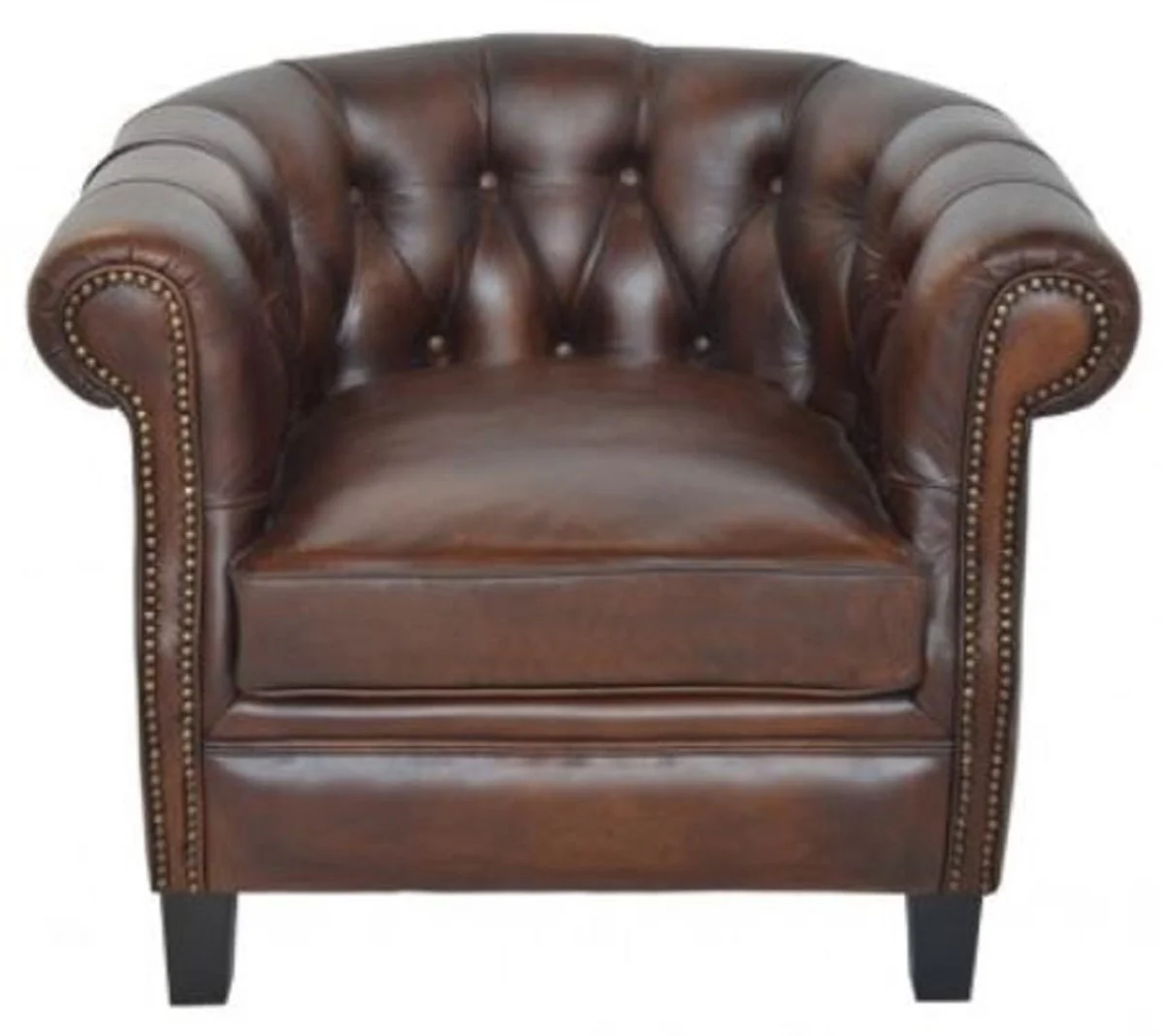 Luxus Chesterfield Leder Sessel Dunkelbraun / Schwarz 80 x 80 x H. 66 cm - Echtleder Wohnzimmer Sessel - Chesterfield Wohnzimmer Möbel