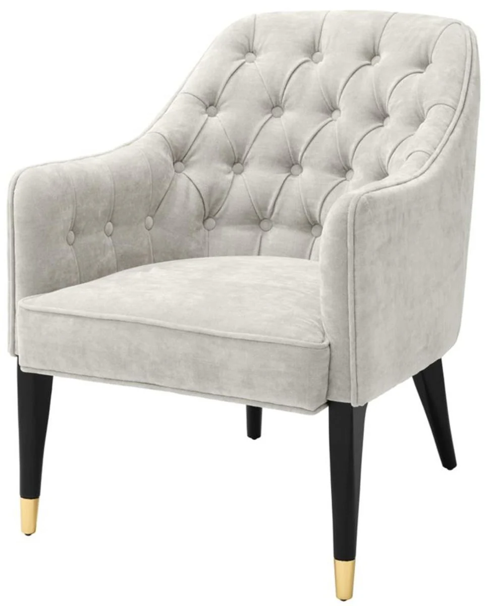 Luxus Sessel Sandfarben / Schwarz / Gold 65 x 80 x H. 88 cm - Chesterfield Möbel