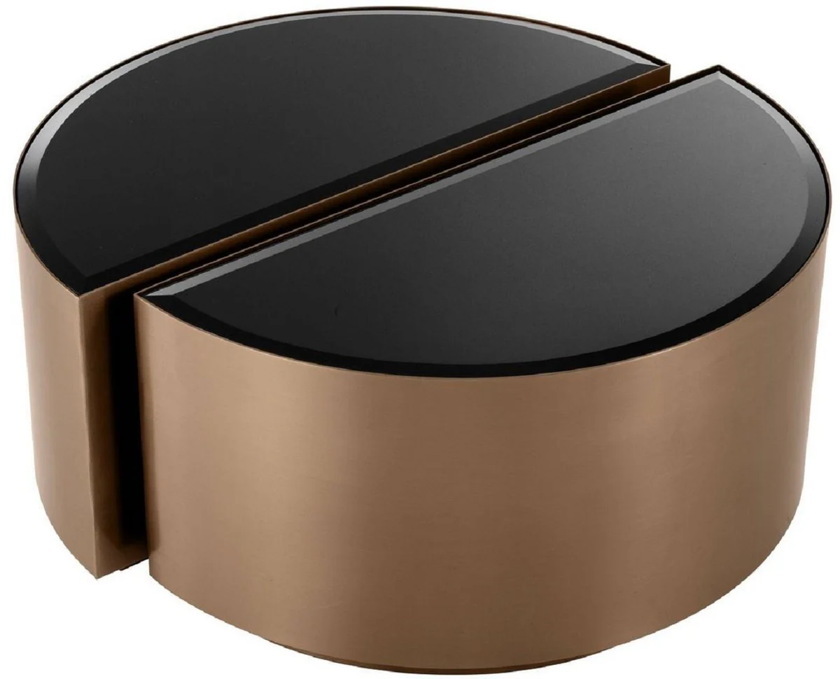 Luxus Beistelltisch Set Kupferfarben / Schwarz - 2 halbkreisförmige Edelstahl Tische mit abgeschrägten Glasplatten - Luxus Wohnzimmer Möbel
