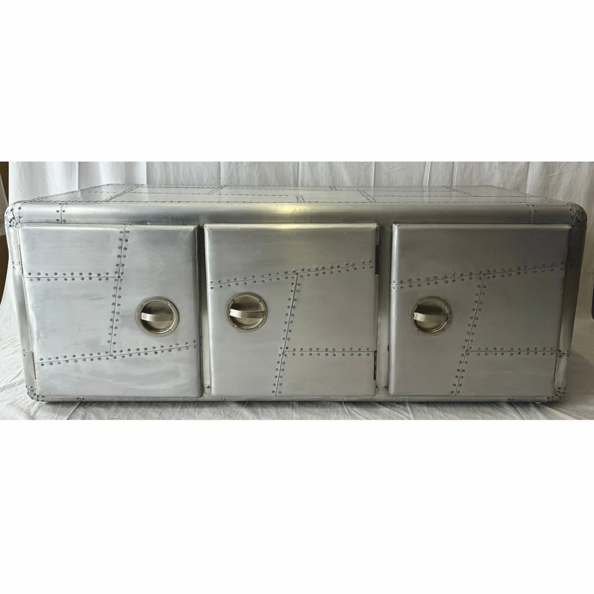 Aluminium Flugzeug Flieger TV Schrank mit 3 Türen Silber 145 cm