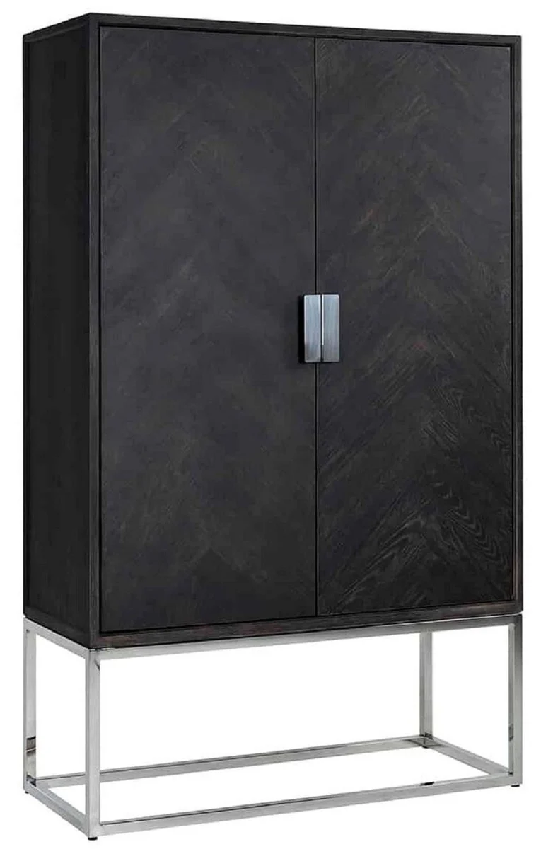 Luxus Barschrank Schwarz / Silber 108 x 45 x H. 175 cm - Massivholz Schrank mit 2 Türen - Wohnzimmer Möbel - Bar Möbel - Hotel Möbel - Luxus Kollektion