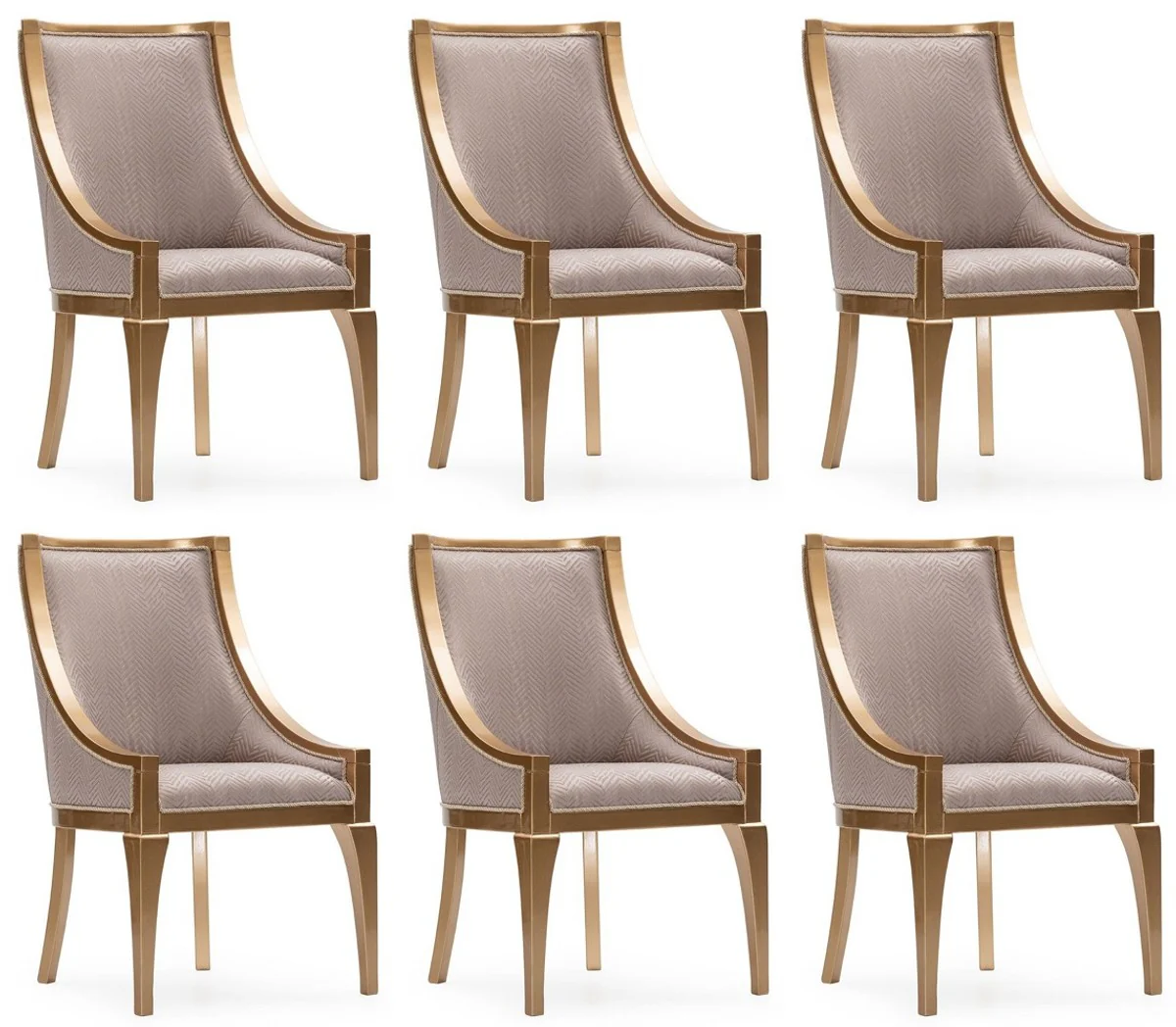 Luxus Barock Esszimmer Stuhl 6er Set Grau / Gold - Barockstil Küchen Stühle - Prunkvolle Luxus Esszimmer Möbel im Barockstil - Barock Esszimmer Möbel - Edel & Prunkvoll