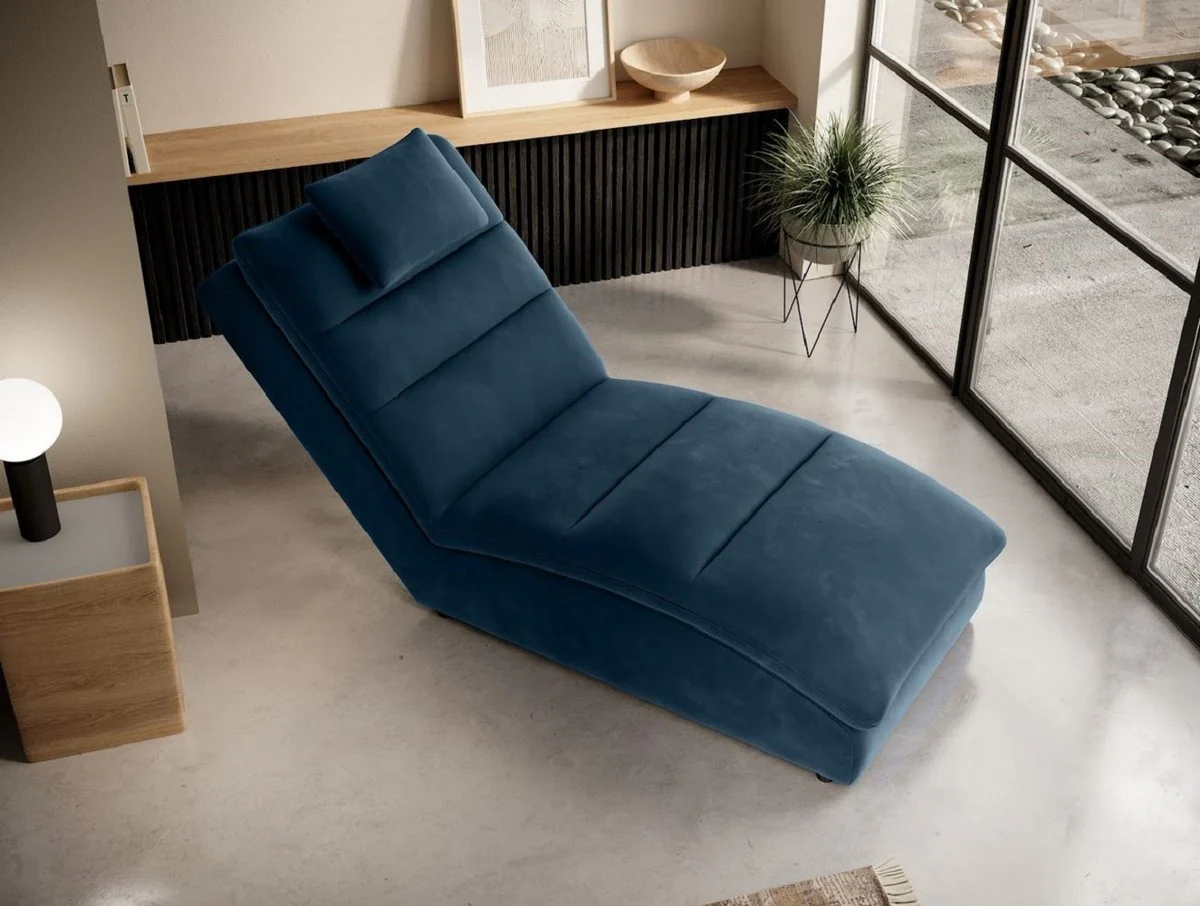 Luxus Chaiselongue mit Kopfkissen Blau 85 x 170 x H. 92 cm - Wohnzimmer Liegesessel - Relexliege - Recamiere - Wohnzimmer Möbel - Luxus Möbel