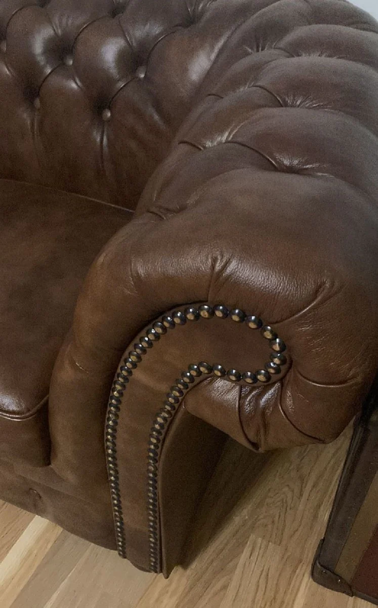 Luxus Chesterfield Leder 2er Sofa Vintage Braun 170 x 90 x H. 80 cm - Echtleder Wohnzimmer Sofa - Wohnzimmer Möbel - Chesterfield Möbel - Luxus Möbel - Luxus Wohnzimmer Einrichtung