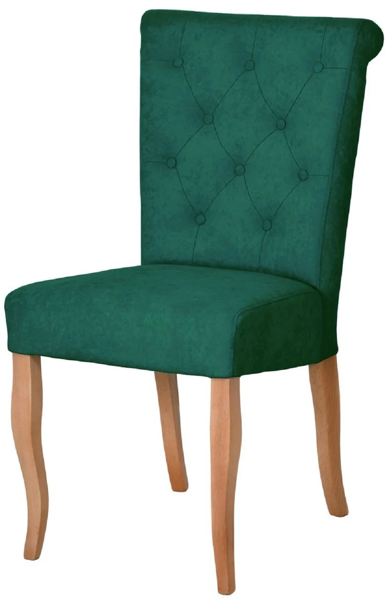 Chesterfield Neo Barock Esszimmer Stuhl 6er Set Dunkelgrün / Naturfarben - Küchenstühle Set - Esszimmer Möbel - Chesterfield Möbel - Neo Barock Möbel