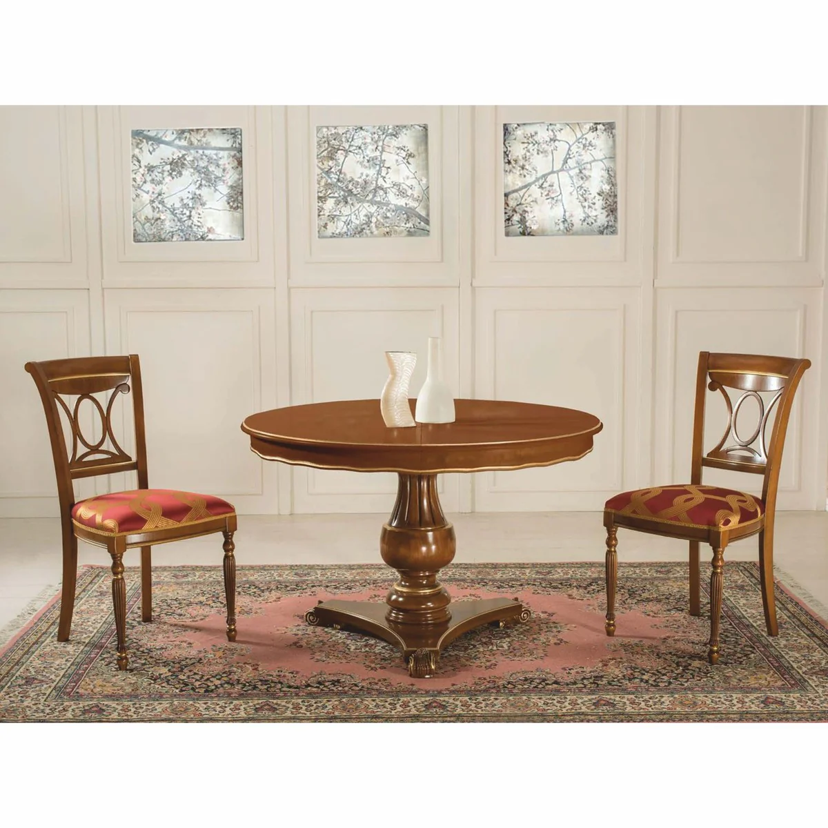 Luxus Barock Esstisch Braun / Gold 120-160 cm - Barock Möbel - Made in Italy