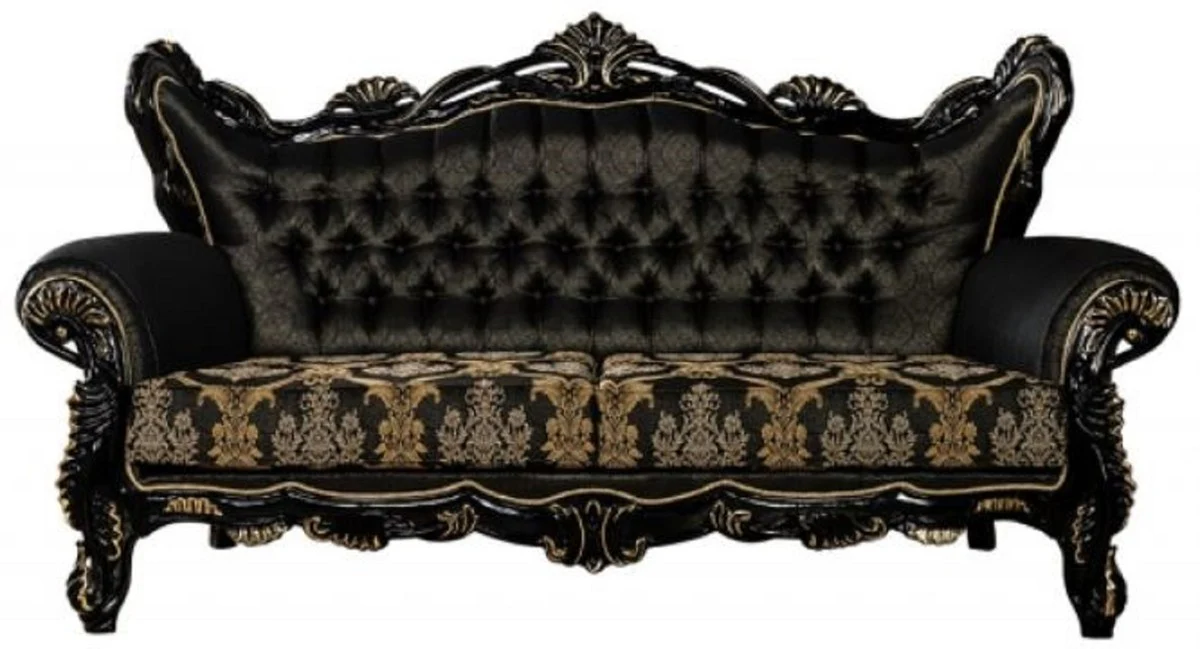 Luxus Barock Sofa Schwarz / Gold - Prunkvolles Wohnzimmer Sofa mit elegantem Muster - Barock Wohnzimmer Möbel