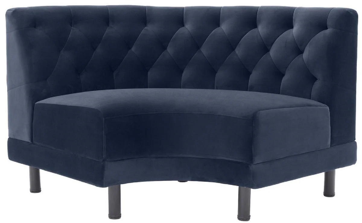 Luxus Chesterfield Samt Couch Mitternachtsblau / Schwarz 114 x 75 x H. 85 cm - Gebogenes & Erweiterbares Wohnzimmer Sofa - Luxus Kollektion