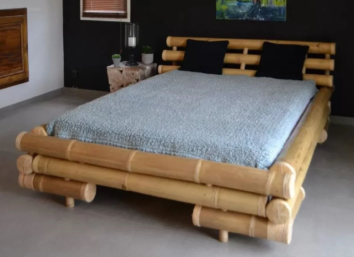 Luxus Doppelbett Naturfarben 170 x 240 x H. 81 cm - Bambus Bett - Schlafzimmer Möbel - Bambus Möbel - Luxus Möbel - Luxus Einrichtung