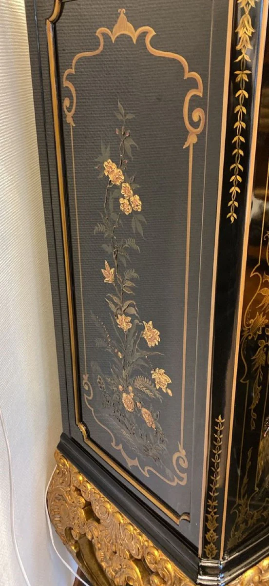 Luxus Barock Barschrank Schwarz / Mehrfarbig / Gold - Prunkvoller Massivholz Schrank mit LED Beleuchtung - Barock Wohnzimmer Möbel - Barock Bar Möbel - Barock Hotel Möbel