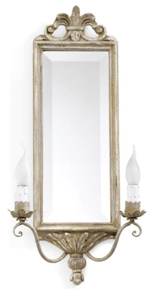 Luxus Barock Doppel Wandleuchte mit Spiegel Antik Beige 33 x 13 x H. 65 cm - Prunkvolle Wandlampe im Barockstil - Barock Leuchten - Luxus Qualität - Made in Italy