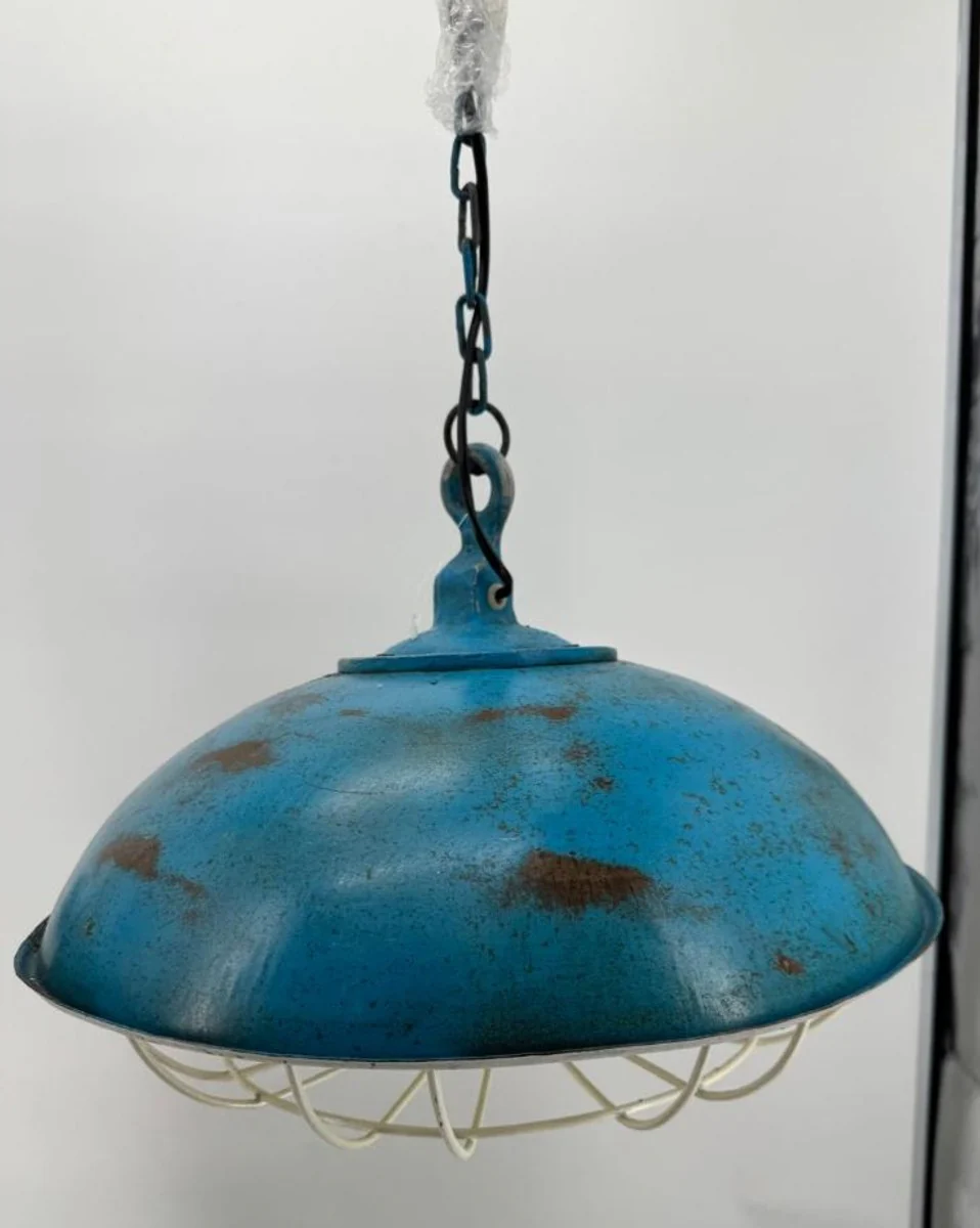 Industrie Stil Hängeleuchte Antik Blau / Weiß Ø 45 cm - Industrie Stil Leuchten