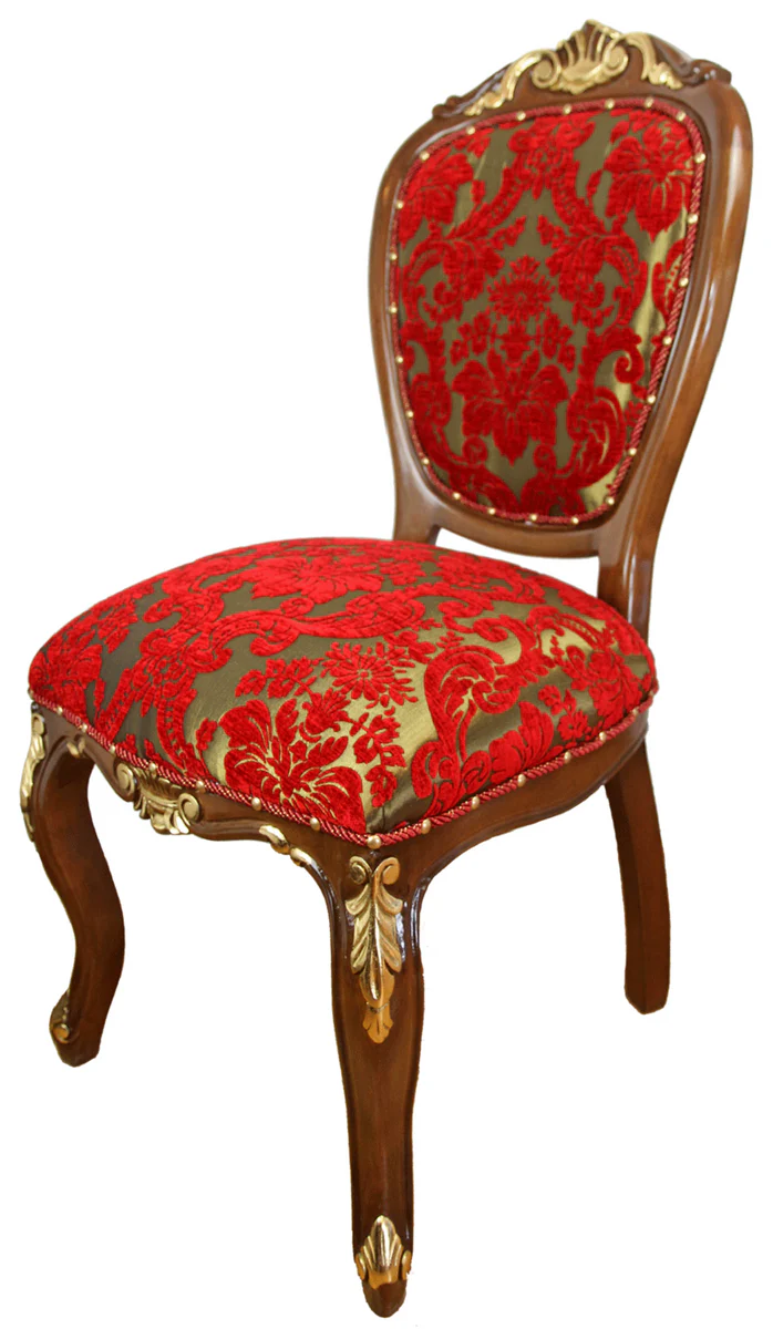 Luxus Barock Esszimmer Stuhl Rot / Gold / Braun Antik Look 54 x 57 x H. 107 cm - Luxus Hotel Möbel - Made in Italy