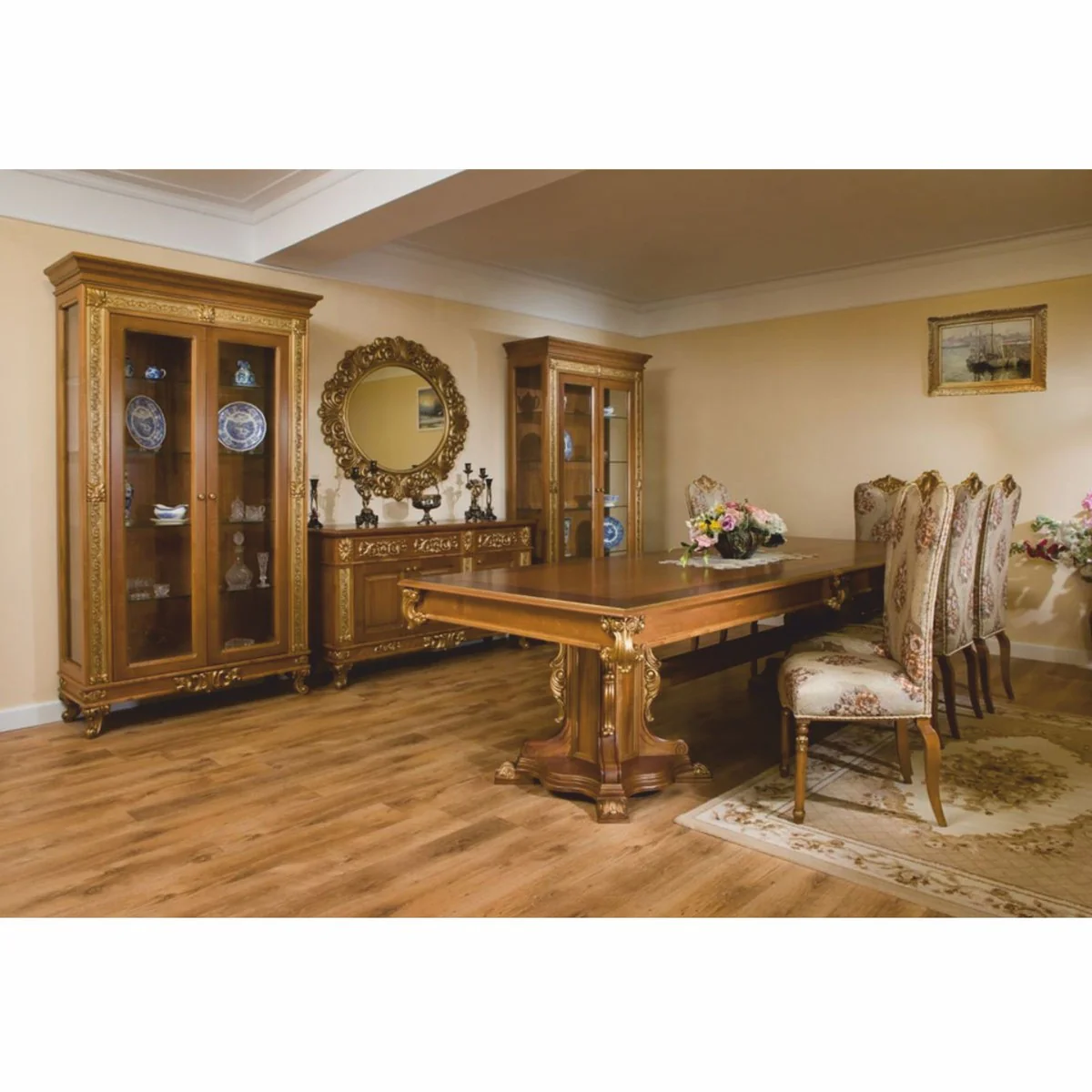 Luxus Barock Vitrine Braun / Gold 122,5 x H. 218,5 cm - Barock Möbel