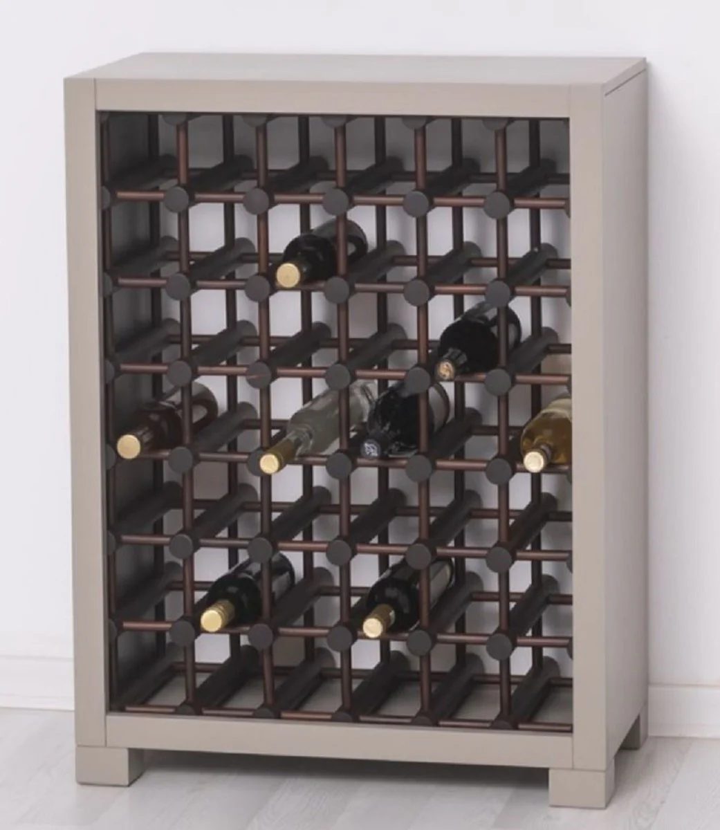 Landhausstil Massivholz Weinschrank Grau / Dunkelbraun / Schwarz 68 x 35 x H. 68 cm - Massivholz Weinregal im Landhausstil - Massivholz Bar Möbel - Landhausstil Bar Möbel