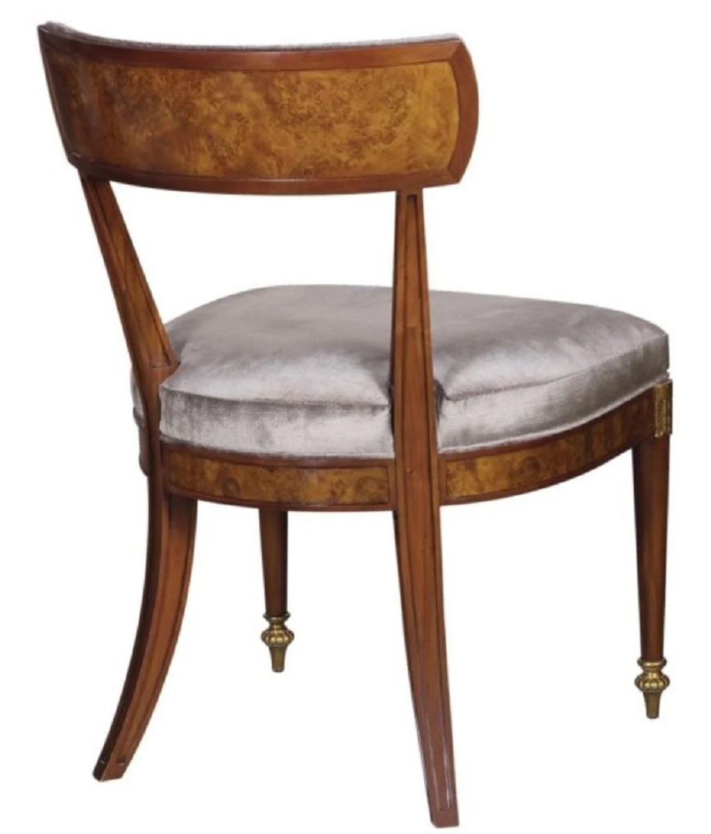 Luxus Jugendstil Esszimmerstuhl Hellbraun / Braun / Messing / Silber 59 x 63 x H. 88 cm - Luxus Esszimmermöbel