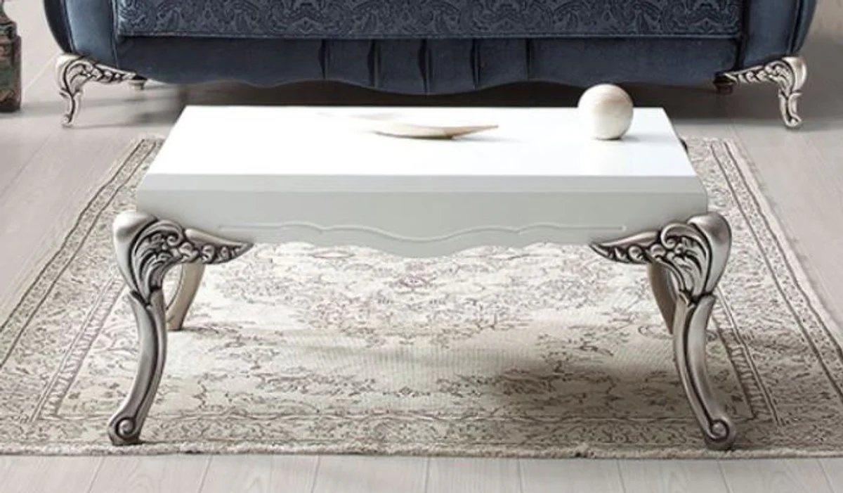 Luxus Barock Wohnzimmer Set Blau / Silber - 2 Sofas & 2 Sessel & 1 Couchtisch - Elegante Wohnzimmer Möbel im Barockstil