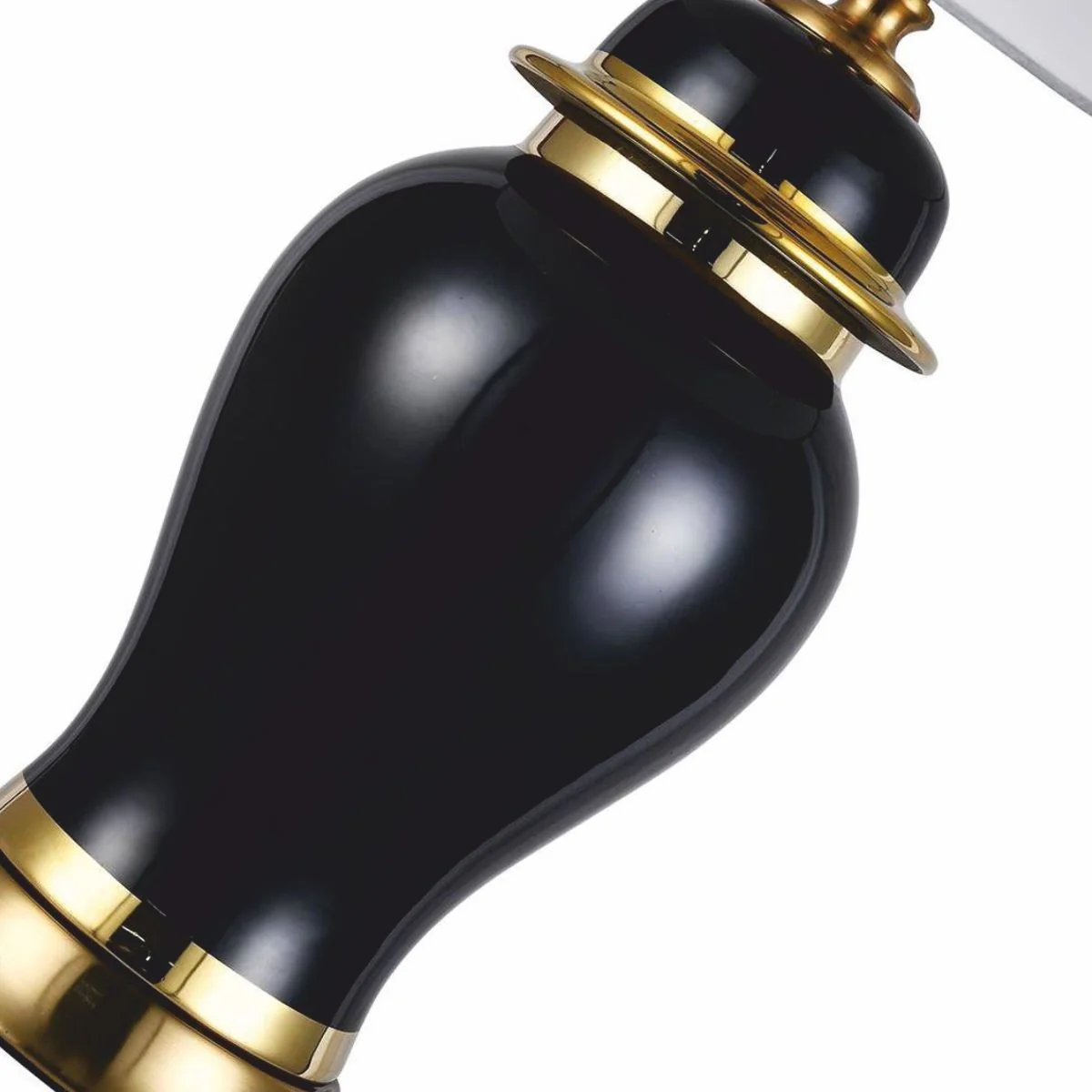 Luxus Keramik Tischleuchte Schwarz / Gold / Weiß Ø 40 x H. 72 cm