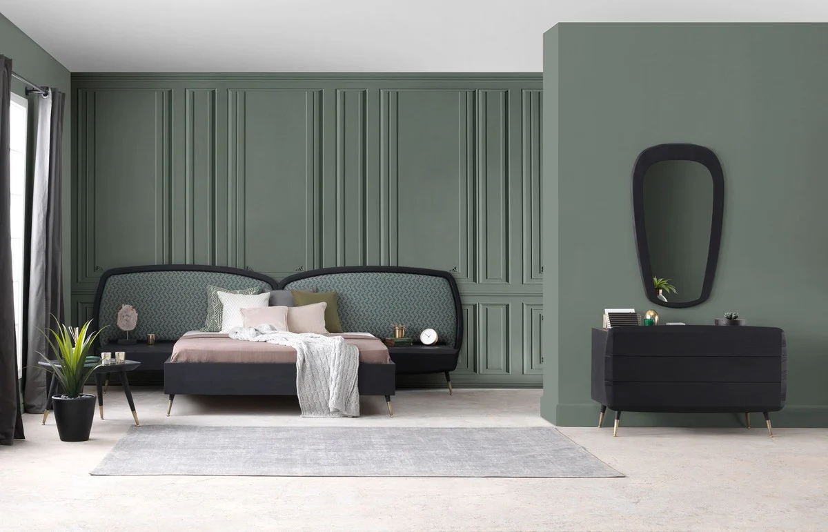 Luxus Massivholz Kommode mit 3 Schubladen Schwarz / Antik Messing 123 x 55 x H. 78 cm - Schlafzimmer Kommode - Schlafzimmer Möbel - Luxus Möbel - Luxus Einrichtung - Möbel Luxus