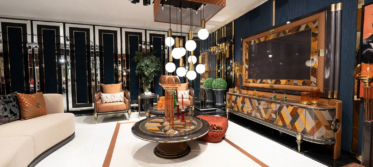 Luxus Art Deco Sofa Creme / Braun / Grau / Gold - Wohnzimmer Sofa - Wohnzimmer Möbel - Art Deco Möbel - Luxus Möbel