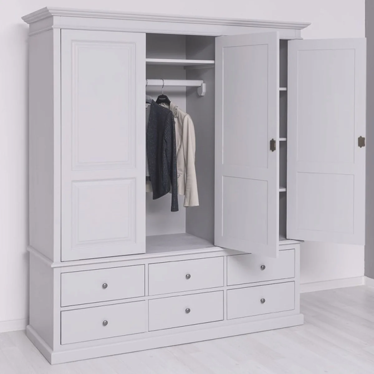 Landhausstil Schlafzimmer Schrank Hellgrau 174 cm - Schlafzimmer Möbel