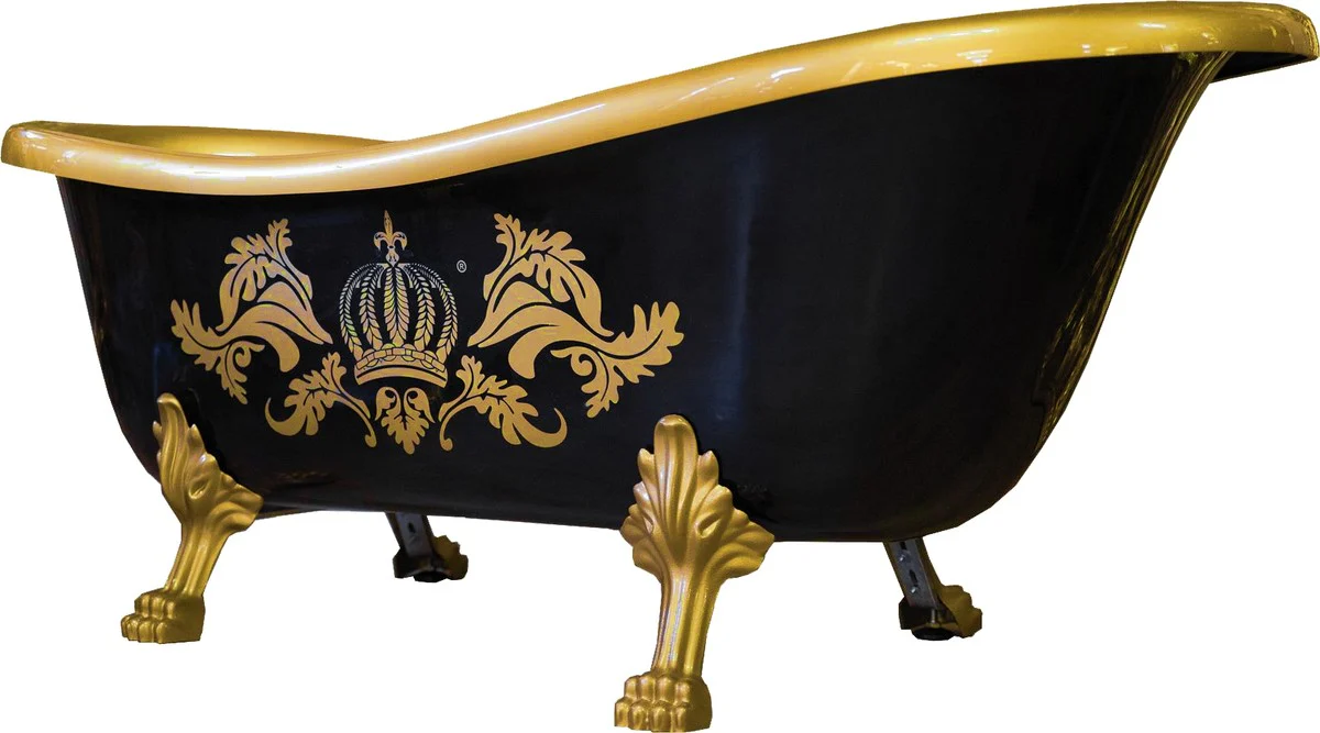 Pompöös by Luxus Badewanne Deluxe freistehend von Harald Glööckler Schwarz / Gold / Schwarz 1560mm mit goldfarbenen Löwenfüssen