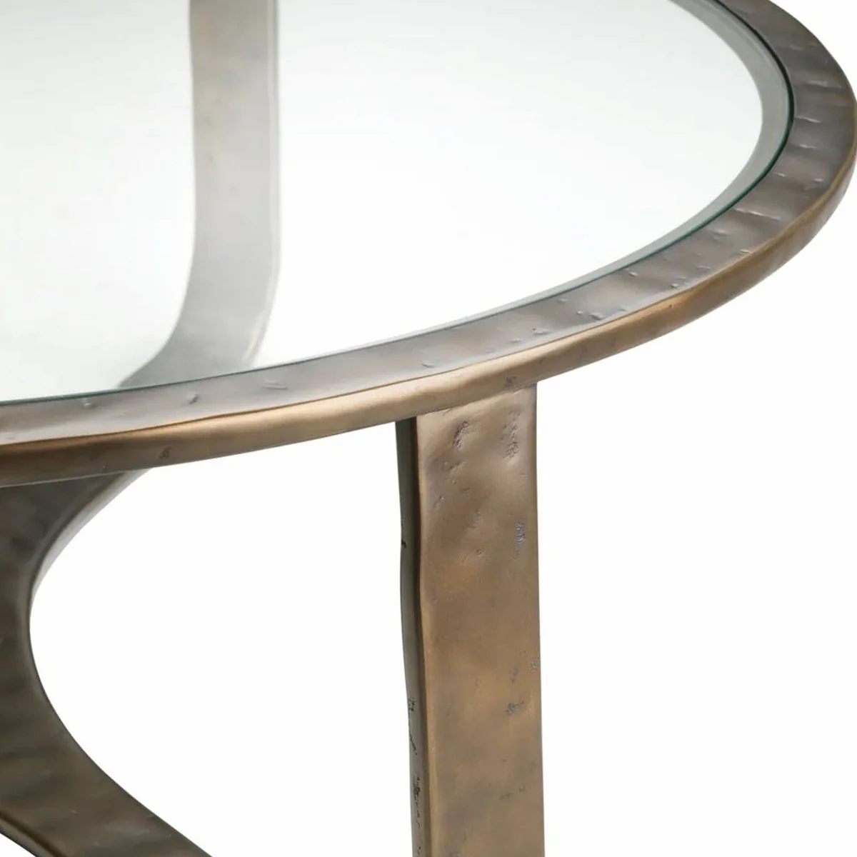 Luxus Aluminium Couchtisch mit Glasplatte Bronze Ø 102 cm - Wohnzimmer Möbel