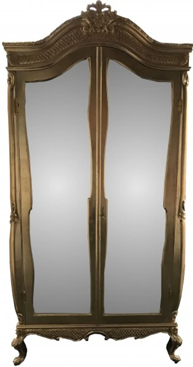 Barock Kleiderschrank Gold B 110 x H 230 cm Schlafzimmer Schrank - Antik Stil
